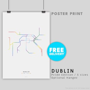 DUBLIN / PRIDE EDITION / Affiche imprimée / Illustration de carte minimaliste inspirée du système de transport ferroviaire et de tramway de Dublin
