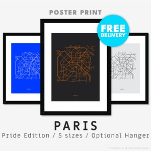 PARIS / Impression d'affiche / Illustration de carte minimaliste inspirée du métro parisien et du système de transport ferroviaire RATP