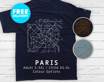 PARIS / T-Shirt / Heavyweight Cotton Unisex / Minimalist map illustration inspired by the Paris Metro and RATP transit system