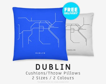 DUBLIN / Throw Pillow, Cushion   / Minimalist map illustration inspired by the metro transport network in Dublin, Ireland