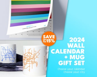 2024 A3 CALENDAR & MUG / Gift Set / Personalisation / Maps / Metro / Transit / Wall Calendar / Transport / Coffee / Tea / Cup / London / NYC