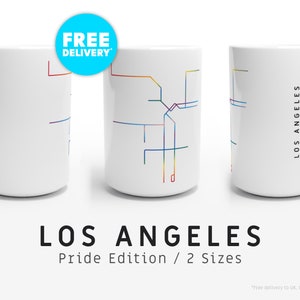 LOS ANGELES / Édition Pride / Mugs / 2 tailles / Illustration de carte minimaliste inspirée du réseau de transport en commun de Los Angeles