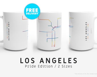 LOS ANGELES / Pride Edition / Mugs / 2 Sizes  / Minimalist map illustration inspired by the metro transit network in Los Angeles