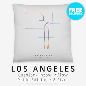 LOS ANGELES / Throw Pillow, Cushion / Pride Edition / Minimalist map inspired by the metro network in Los Angeles, California