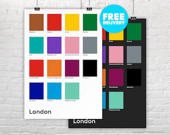 LONDON TUBE LINES / Poster Print / London Transport Modes Minimalist Colour Chart Style Collection / Subway / Metro / Transit / Train / Gift