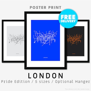 LONDON / Poster Druck / Minimalistische Karten-Illustration inspiriert von der Londoner U-Bahn