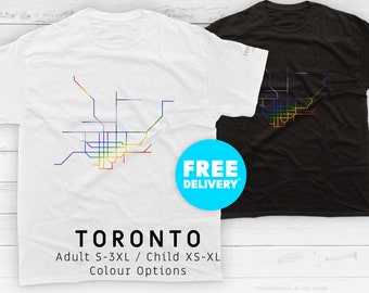 TORONTO / Pride Editions / T-Shirt / Heavyweight Cotton Unisex / Minimalist map illustration inspired by TTC metro and streetcar transit