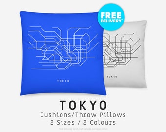 TOKYO / Throw Pillow, Cushion   / Minimalist map illustration inspired by the metro transport network in Tokyo, Japan