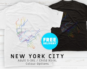 NEW YORK CITY / Pride Editions / T-Shirt / Heavyweight Cotton Unisex / Minimalist map inspired by the mta subway system network in nyc