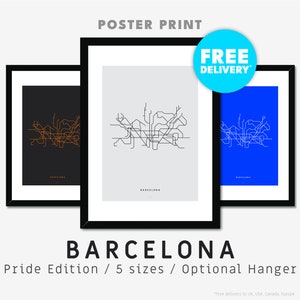 BARCELONA / Poster Print / Minimalistische kaartillustratie geïnspireerd op het metrovervoernetwerk van Barcelona