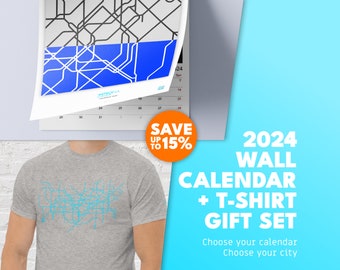 2024 A3 CALENDAR & T-SHIRT / Gift Set / Personalisation / Map / Metro / Transit / Wall Calendar / T-Shirt / Men / Women / Unisex / Transport