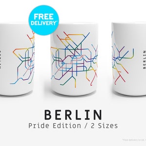 BERLIN / PRIDE EDITION / Mugs / 2 tailles / Illustration de carte minimaliste inspirée du réseau de transports en commun de Berlin