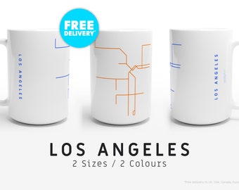LOS ANGELES / Mugs / 2 Sizes / Minimalist map illustration inspired by the metro transit network in Los Angeles, California