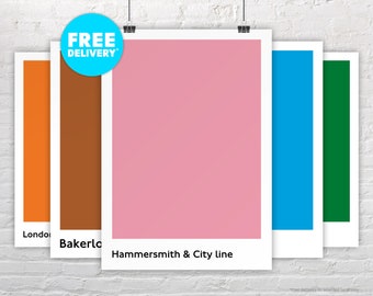 HAMMERSMITH & CITY LINE / Poster Print / London Underground Tube Line / Minimalist / Pantone Style  / Subway / Metro / Transit / Gift