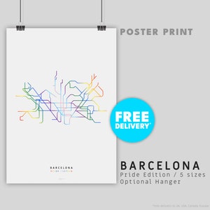 BARCELONA / PRIDE EDITION / Poster Druck / Minimalistische Illustration, inspiriert von Barcelonas U-Bahn Netz