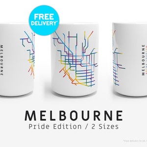 MELBOURNE / PRIDE EDITION / Mugs / 2 Tailles / Illustration de carte minimaliste inspirée de la carte classique du réseau de tramway de Melbourne
