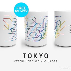 TOKIO / PRIDE EDITION / Tazas / 2 Tamaños / Ilustración de mapa minimalista inspirada en la red de transporte metro de Tokio