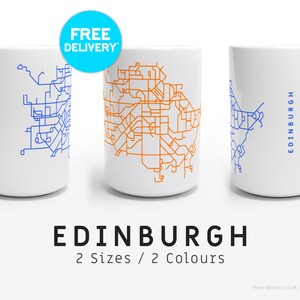ÉDIMBOURG / Mugs / 2 tailles / Illustration de carte minimaliste inspirée de la carte du réseau de bus d'Édimbourg