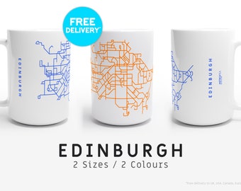 EDINBURGH / Mugs / 2 Sizes / Minimalist map illustration inspired by Edinburgh's bus network map