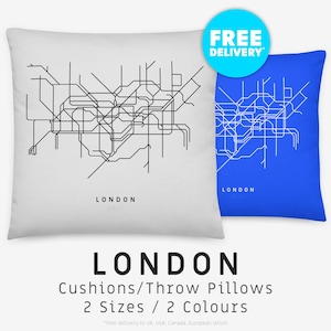 LONDRES / Throw Pillow, Cushion / Ilustración de mapa minimalista inspirada en la red de metro de Londres, Inglaterra