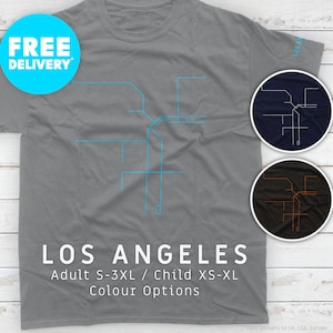 LOS ANGELES / T-Shirt / Métro / Transit / Minimaliste / Carte / LA / Vêtements / Minimal / Illustration / Ligne / Unisexe / Enfant / Tee /