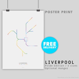 LIVERPOOL / PRIDE EDITION / Poster Print / Illustration de carte minimaliste inspirée du système de transport métropolitain de Liverpool