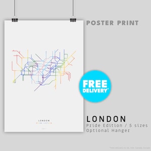 LONDRES / PRIDE EDITION / Poster imprimé / Illustration de carte minimaliste inspirée du métro de Londres