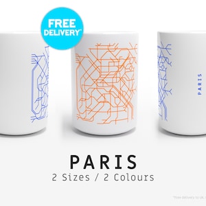 PARIS / Tassen / 2 Grössen / Minimalistische Landkarten-Illustration inspiriert vom Pariser Nah- und U-Bahn-Verkehr RATP