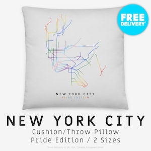 NEW YORK CITY / Sierkussen, Kussen / Pride Edition / Minimalistische kaartillustratie geïnspireerd door het mta-metrovervoernetwerk in NYC