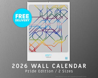 2026 Wall Calendar / Pride / LGBTQ / Maps / Metro / Transit / World / Cities / Monthly / 12 Months / A3 / A4 / Letter / Ledger / Gay