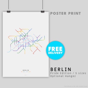 BERLIN / PRIDE EDITION / Poster Druck / Minimalistische Stadtplan-Illustration inspiriert von der Berliner U-Bahn und der S-Bahn