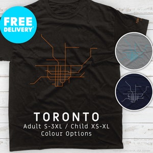 TORONTO / T-shirt / Coton épais unisexe / Illustration de carte minimaliste inspirée du métro et du système de tramway de la TTC