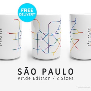 SAO PAULO / Édition Pride / Mugs / 2 tailles / Illustration de carte minimaliste inspirée du réseau de transports en commun de São Paulo