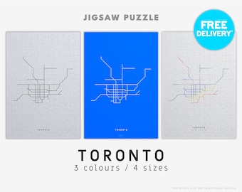 TORONTO / Jigsaw Puzzle / 4 Sizes / 3 Colours / Minimalist map illustration inspired by Toronto's TTC subway and streetcar transport system