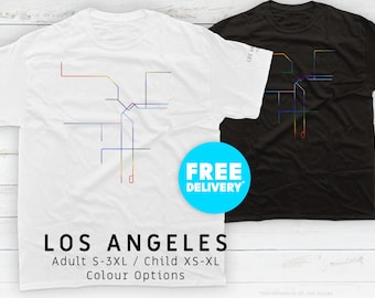LOS ANGELES / Pride Editions / T-Shirt / Metro / Transit / Minimalist / Karte / Kleidung / Minimal / LGBTQI / Gay / Rainbow / Trans / Line