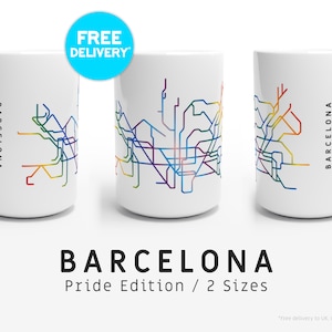 BARCELONA / PRIDE EDITION / Tassen / 2 Größen / Minimalistische Stadtplan Illustration inspiriert von Barcelonas U-Bahn Netz