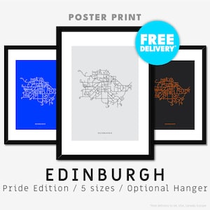 EDINBURGH / Poster Print / Minimalistische kaartillustratie geïnspireerd op het metrovervoersysteem van het busnetwerk van Edinburgh