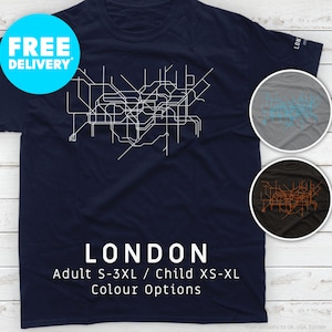LONDRES / T-Shirt / Heavyweight Cotton Unisex / Illustration de carte minimaliste inspirée du système de transport en commun du métro de Londres