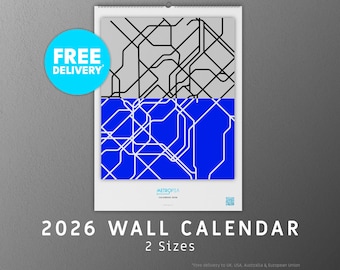 2026 Wall Calendar / Maps / Metro / Transit / World / Cities / Monthly / 12 Months / A3 / A4 / Letter / Ledger / Colour / Minmalist