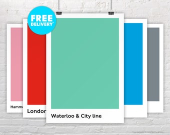 WATERLOO & CITY LINE / Poster Print / London Underground Tube Line / Minimalist / Pantone Style / Tube / Metro / Transit / Moving Home