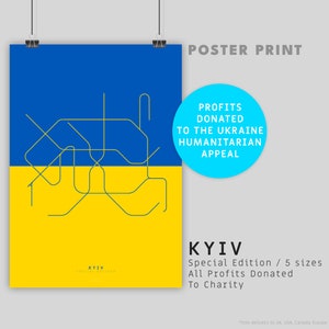 Kyiv / Charity Edition / Digitales Poster Druck / Line Art Karten-Illustration inspiriert von der U-Bahn und dem Schienentransportsystem in der Ukraine