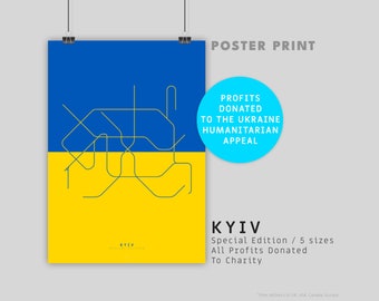 KYIV / Special Charity Edition / Digital Poster Print / Line art map illustration inspired by Kyiv, Ukraine metro and rail transport system