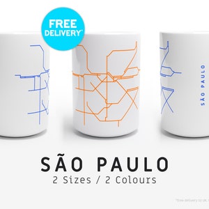 SAO PAULO / Mugs / 2 tailles / Illustration de carte minimaliste inspirée du réseau de transports en commun de São Paulo