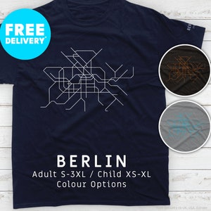 BERLIN / T-Shirt / Schwere Baumwolle Unisex / Minimalistische Landkarten-Illustration inspiriert von der S-Bahn & der U-Bahn