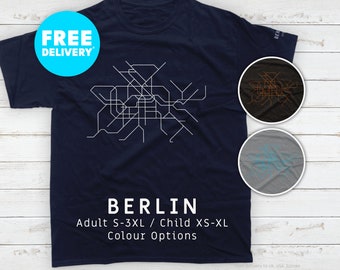 BERLIN / T-Shirt / Heavyweight Cotton Unisex / Minimalist map illustration inspired by the s-bahn & u-bahn metro train transport network