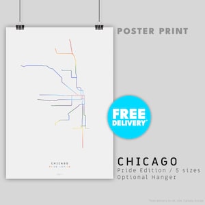 CHICAGO / Édition Pride / Impression poster / Illustration de carte minimaliste inspirée du réseau de transport du métro CTA à Chicago