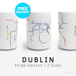 DUBLIN / PRIDE EDITION / Mugs / 2 Tailles / Illustration de carte minimaliste inspirée du réseau de transport métropolitain de Dublin