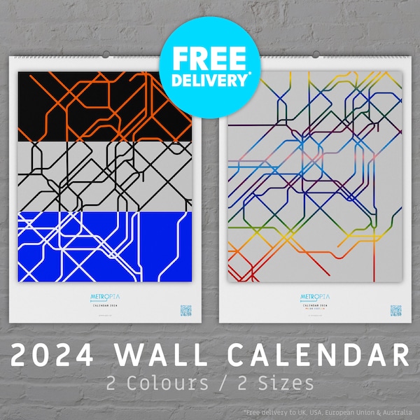 2024 Wall Calendar / Maps / Metro / Transit / World / Cities / Monthly / 12 Months / A3 / A4 / Letter / Ledger / Colour / Diagrams