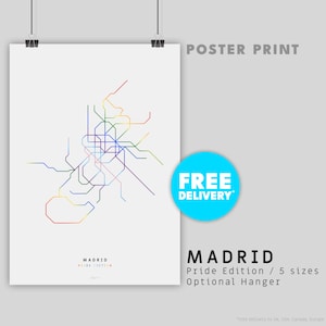 MADRID / PRIDE EDITION / Poster Druck / Minimalistische Karten-Illustration inspiriert von Madrids U-Bahn und Stadtbahn