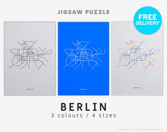 BERLIN / Puzzle / 4 Größen / 3 Farben / Minimalistische Kartenillustration, inspiriert von der Berliner U-Bahn & S-Bahn U-Bahn Karte